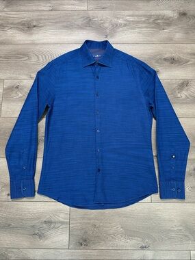 Stone Rose Long Sleeve Contrast Cuff Button Up Blue Shirt Size Medium (3)